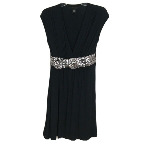 BCBGMAXAZRIA Black Belted Dress Faux Wrap Surplice V-Neck Empire Waist Dress S - Picture 1 of 12